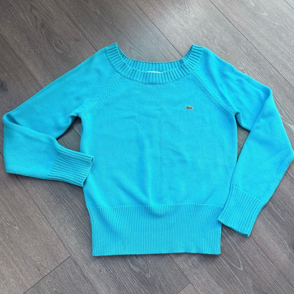 Lacoste Boat Neck Jumper Teal Blue‎ Size 42 US Small EUC Babydoll Fall Autumn